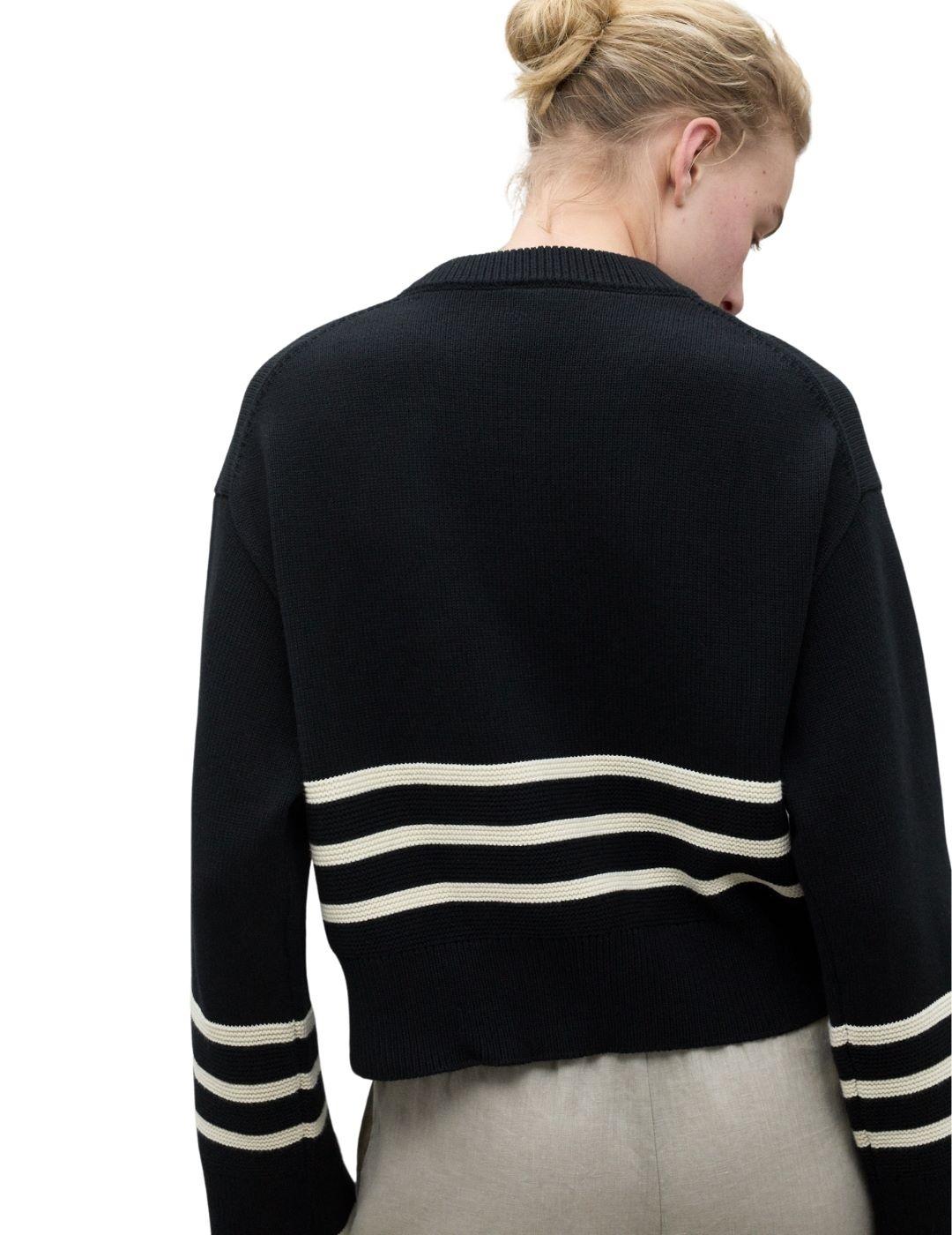 Ecoalf Jersey Lanyu Negro rayas blancas mujer