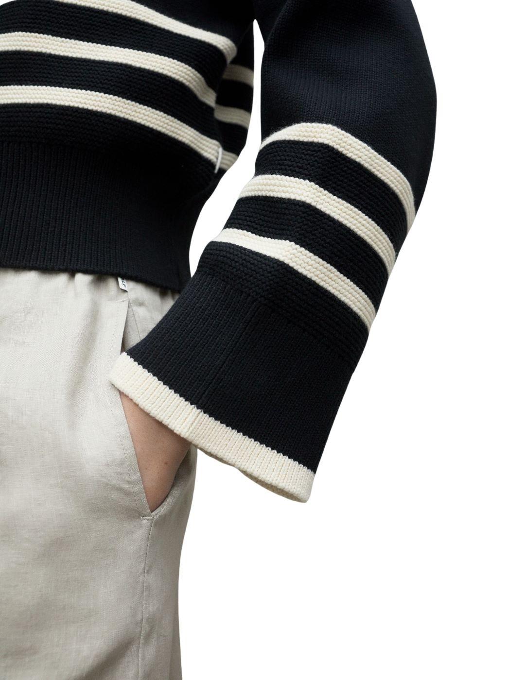 Ecoalf Jersey Lanyu Negro rayas blancas mujer