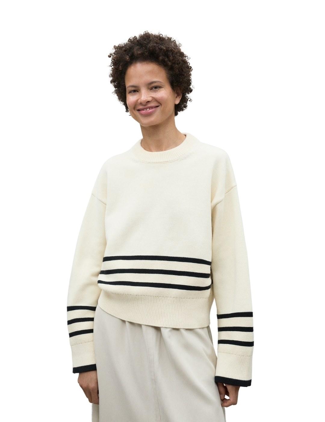 Ecoalf Jersey Lanyu Blanco rayas negras mujer