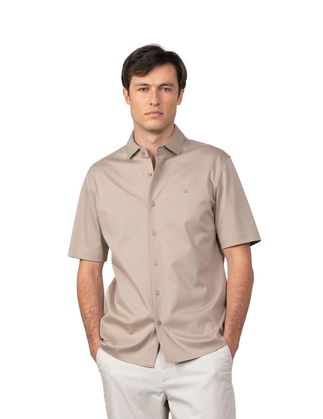 Etiem Camisa de punto de algodón Manga Corta Beige
