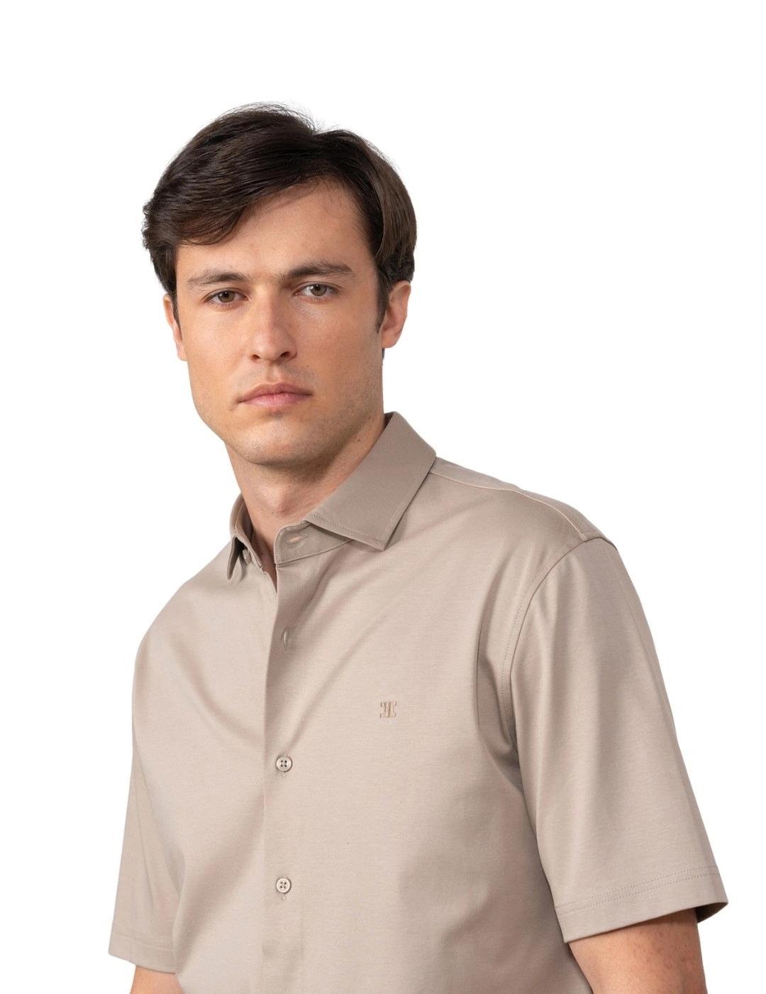 Etiem Camisa de punto de algodón Manga Corta Beige