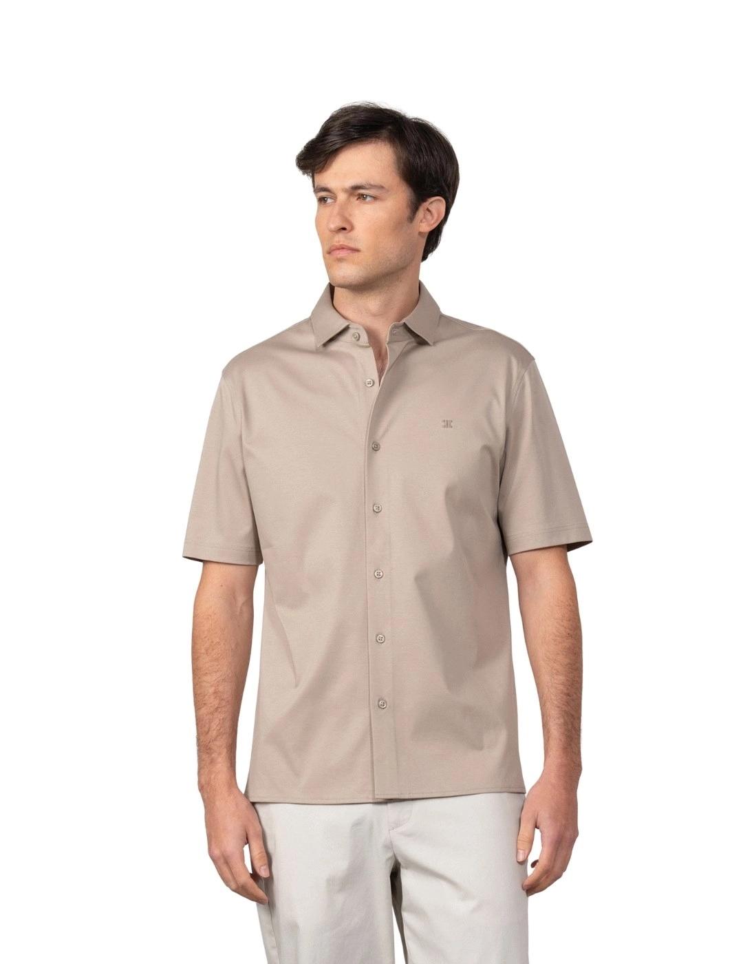 Etiem Camisa de punto de algodón Manga Corta Beige