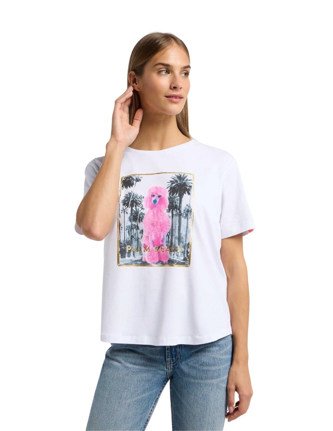 Frieda Camiseta blanca dibujo caniche rosa