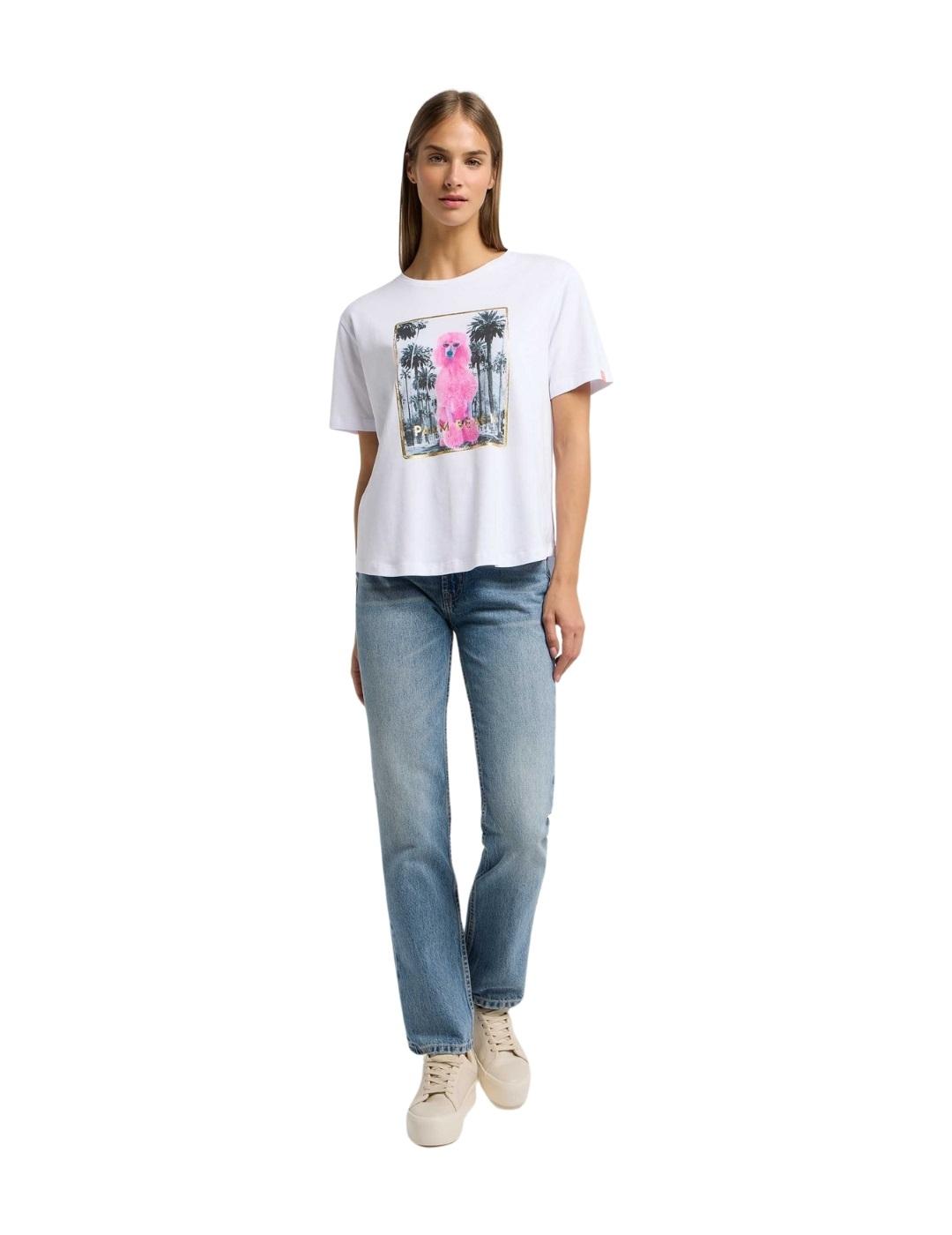 Frieda Camiseta blanca dibujo caniche rosa