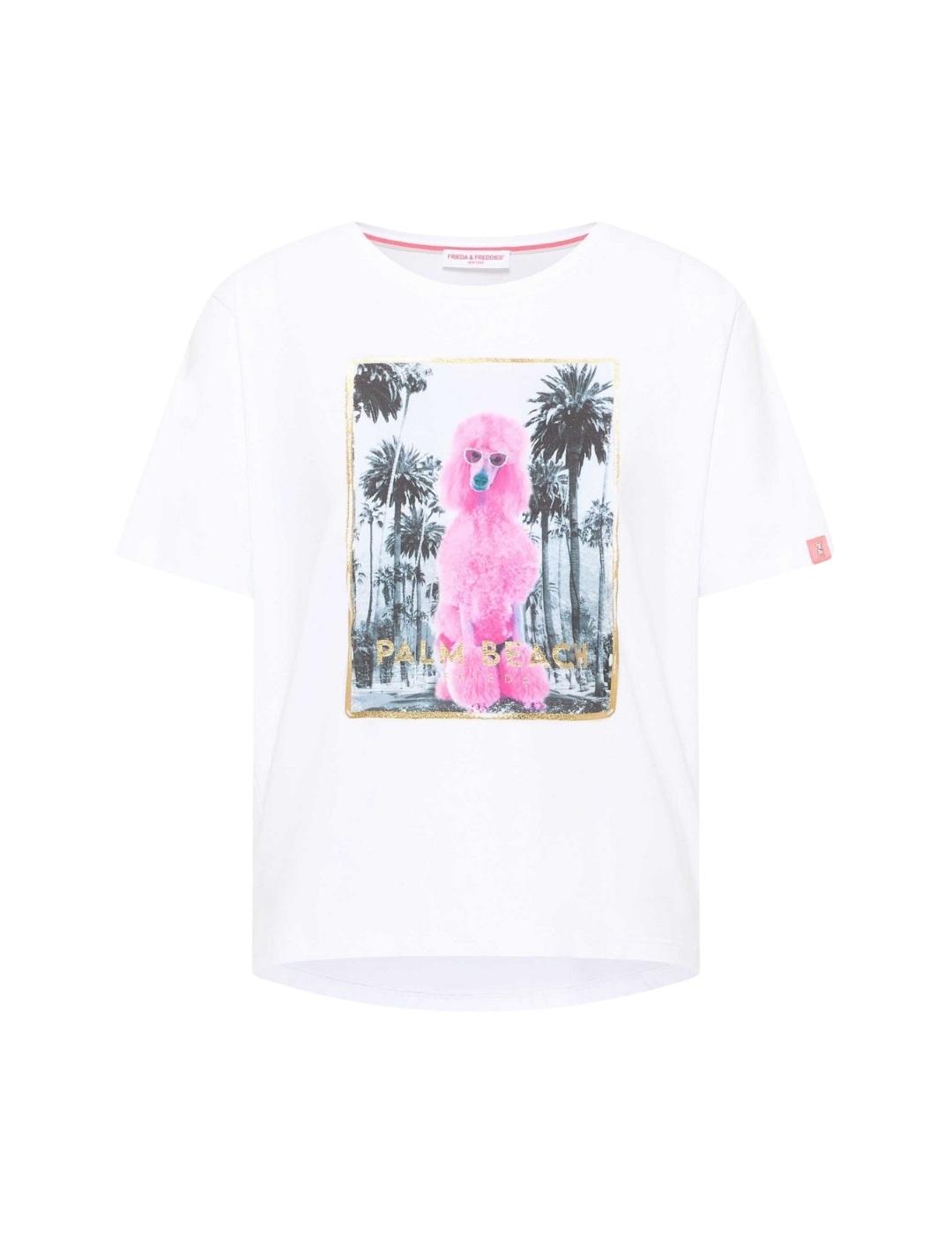 Frieda Camiseta blanca dibujo caniche rosa