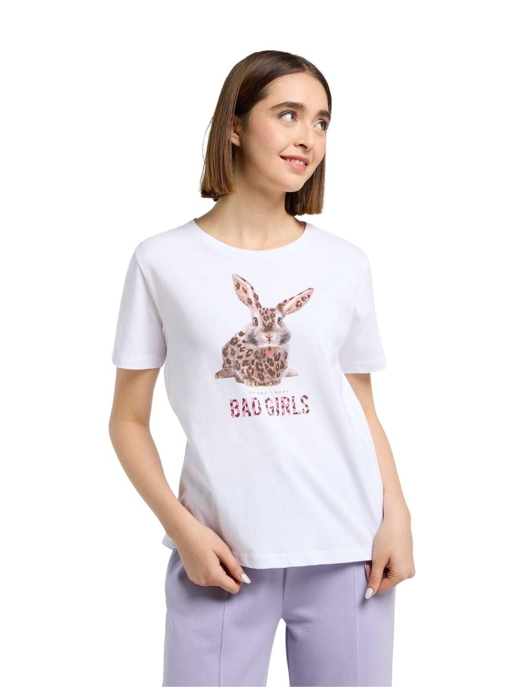 Frieda Camiseta blanca dibujo conejo