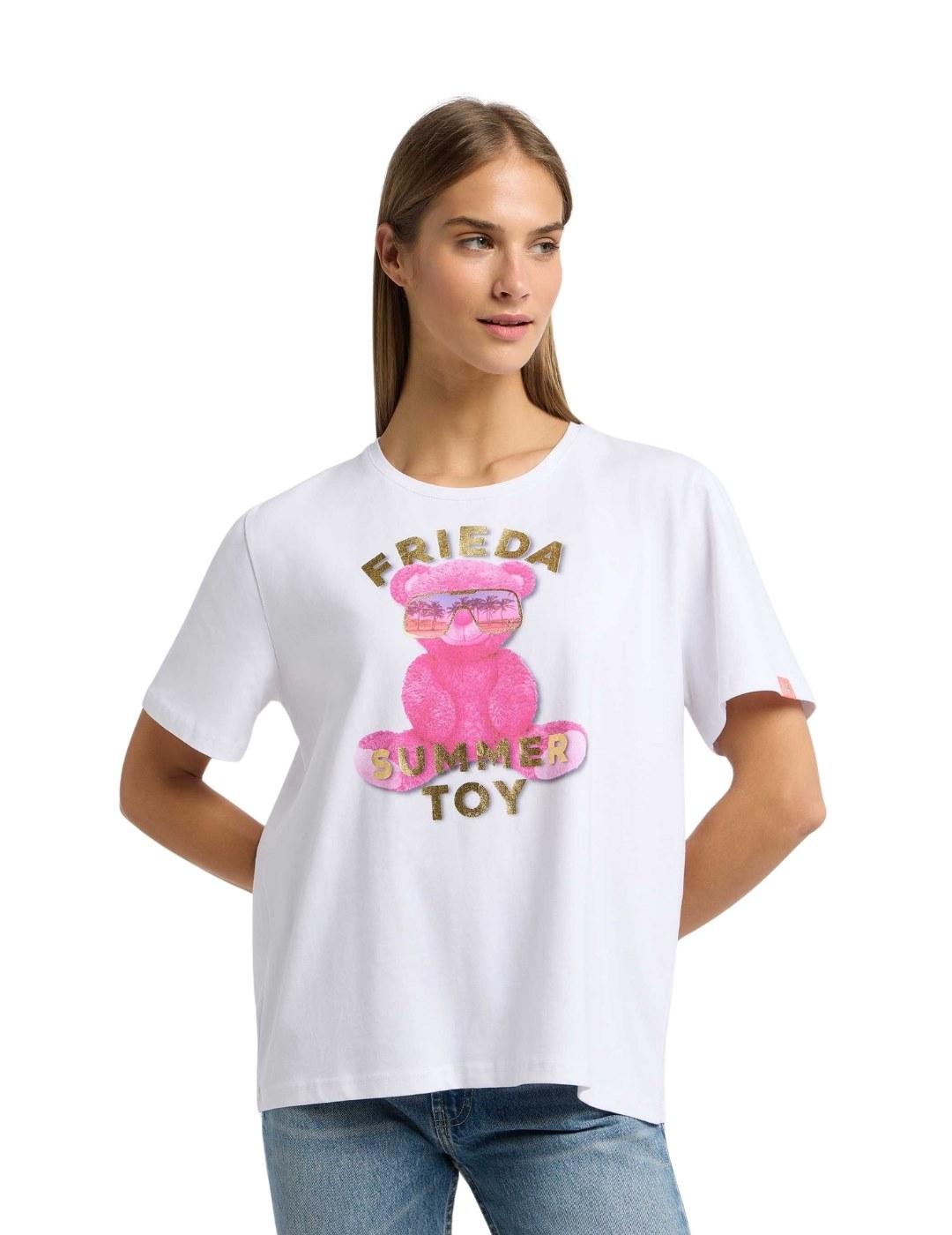 Frieda Camiseta blanca oso rosa