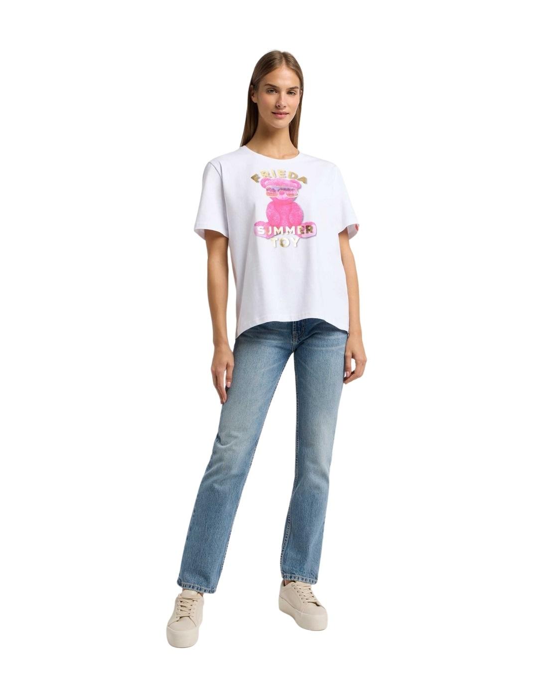 Frieda Camiseta blanca oso rosa