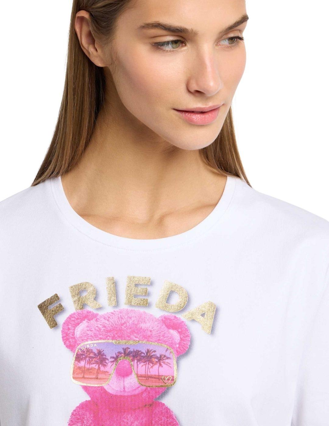 Frieda Camiseta blanca oso rosa