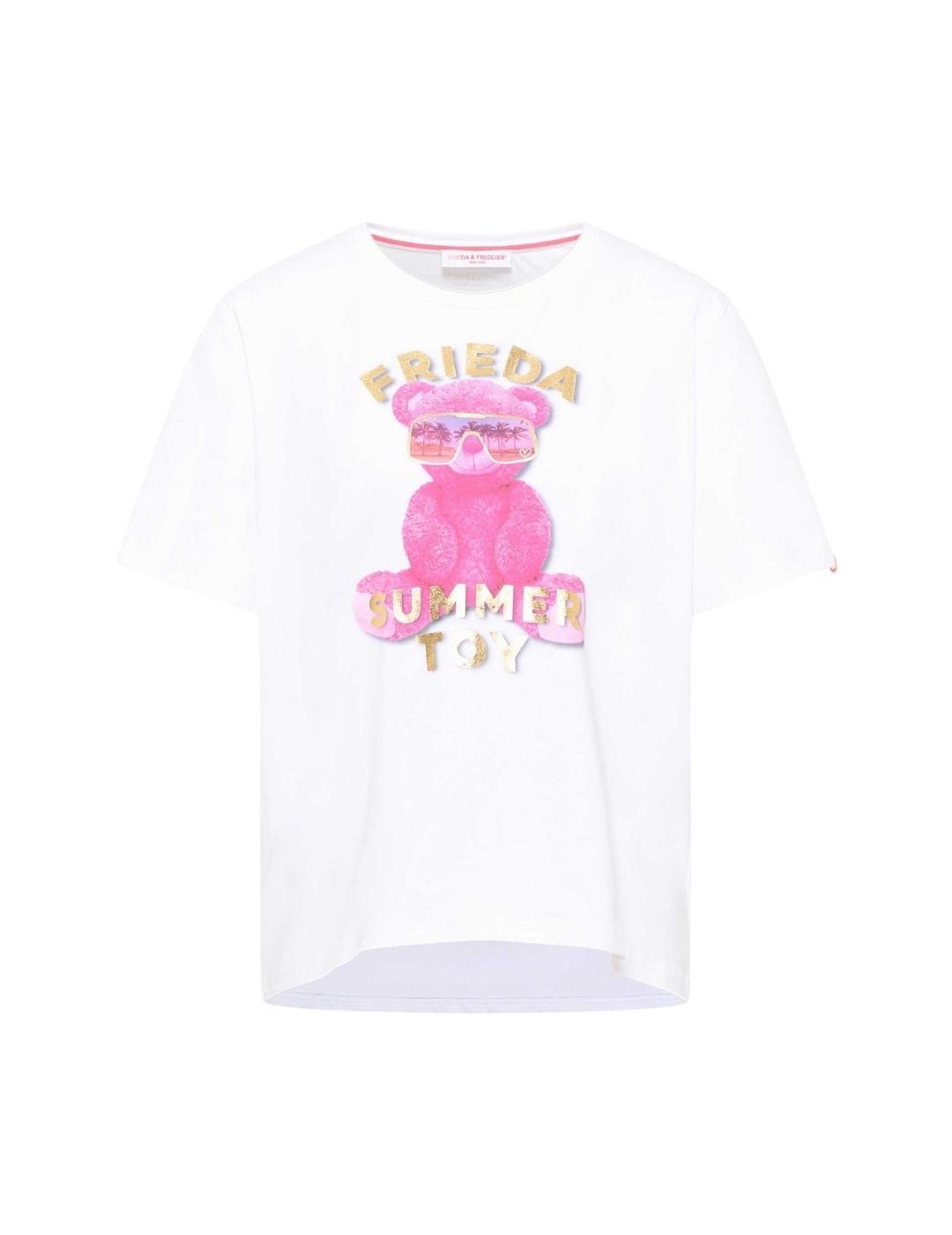 Frieda Camiseta blanca oso rosa