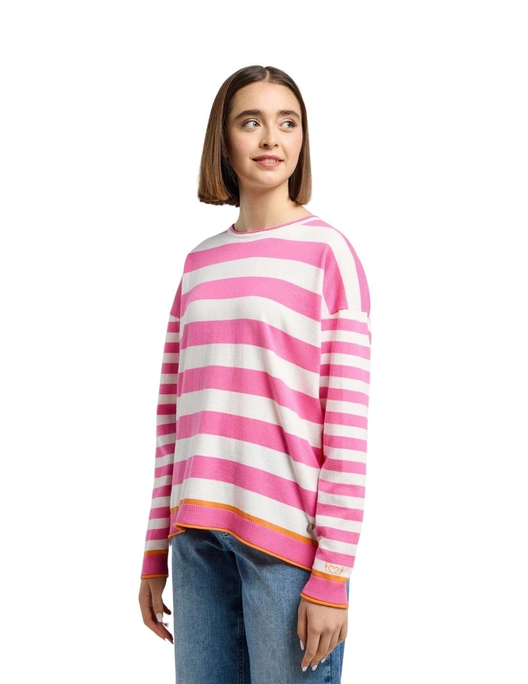 Frieda Jersey Rosa de Rayas blancas