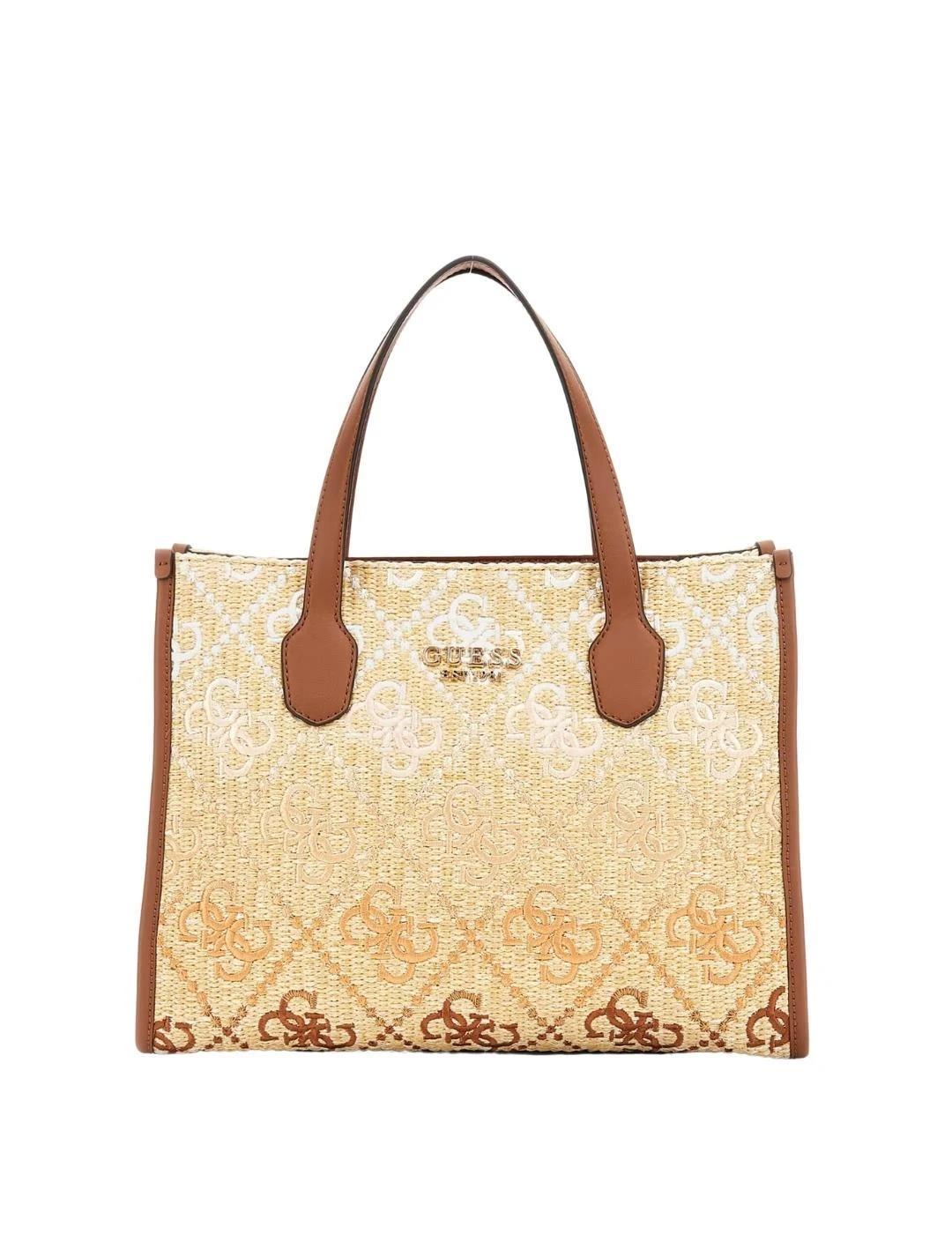Guess Bolso Silvana 2 Comp Tote Cognac Logo