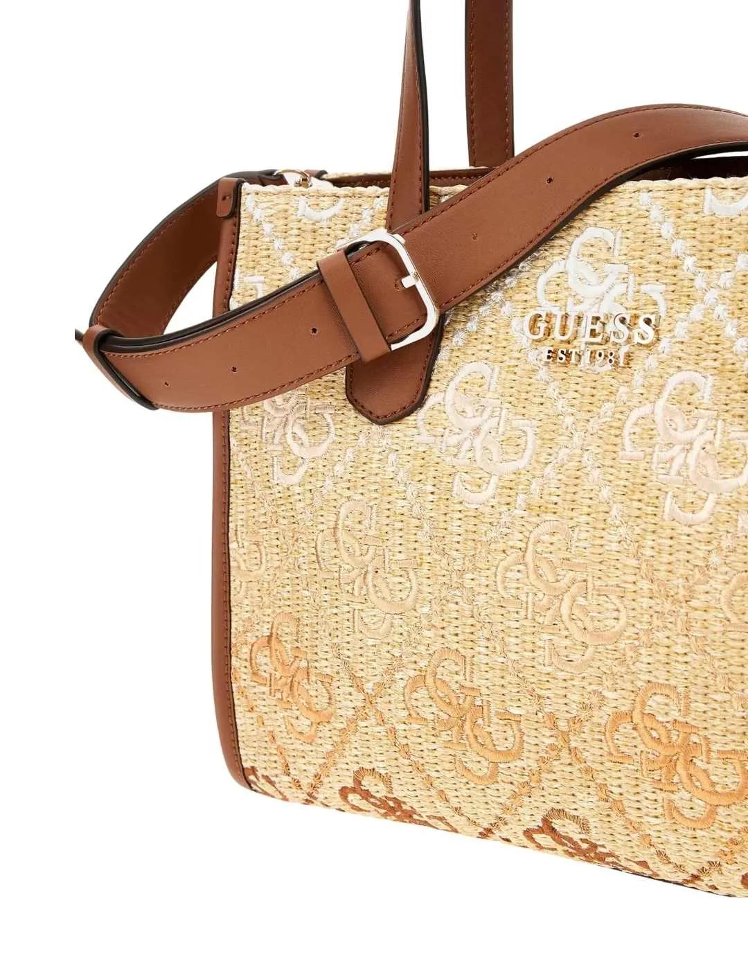 Guess Bolso Silvana 2 Comp Tote Cognac Logo