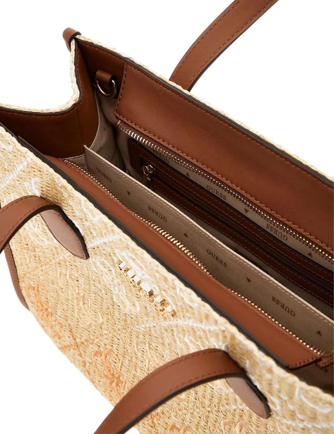 Guess Bolso Silvana 2 Comp Tote Cognac Logo