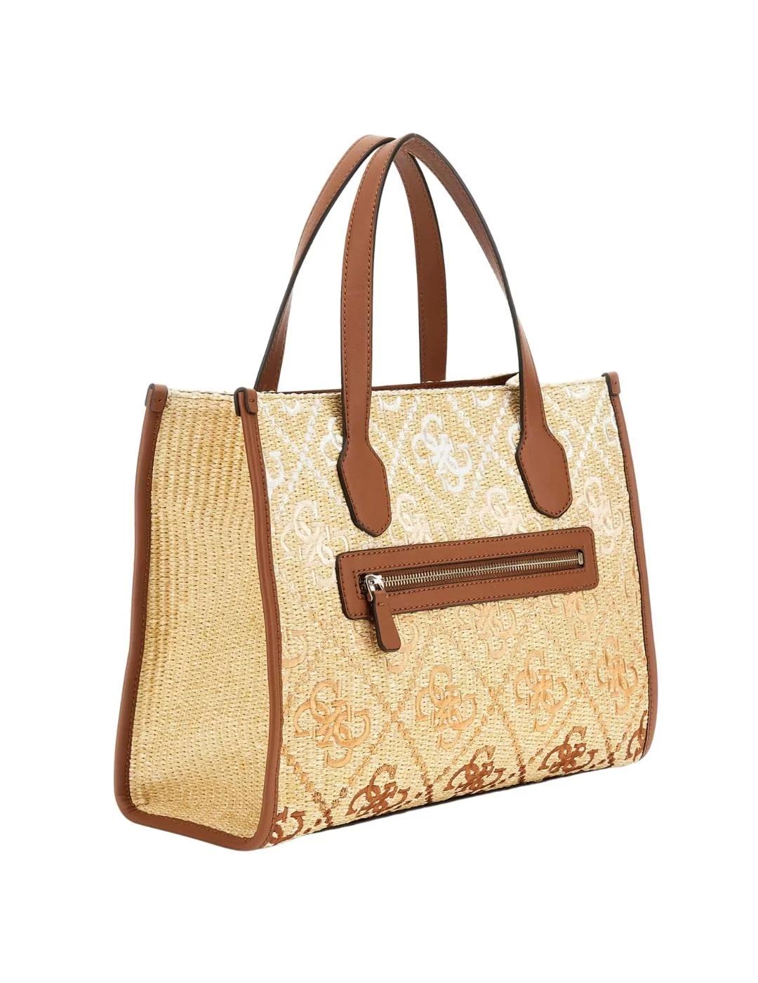 Guess Bolso Silvana 2 Comp Tote Cognac Logo