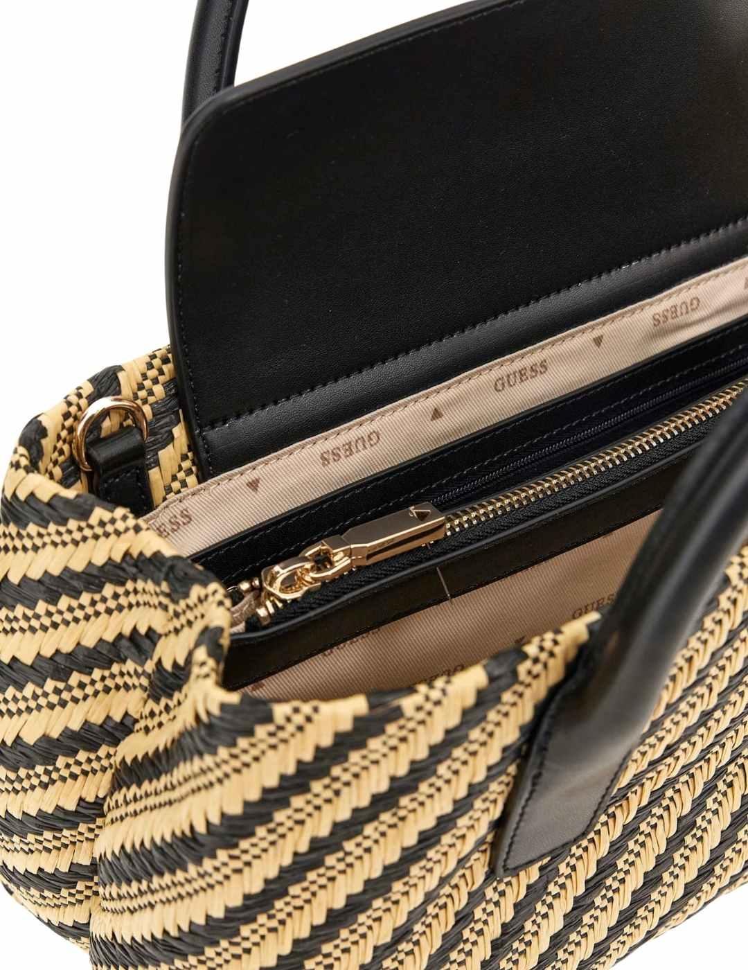 Guess Bolso Simona Small Satchel  Natural/Black