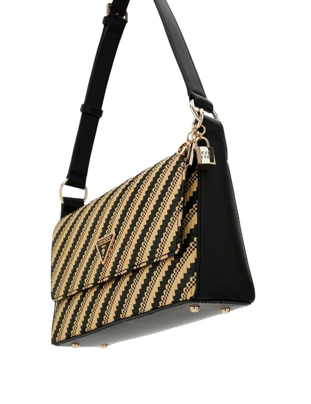 Guess Bolso Simona Flap Shoulder Bag  Natural/Blac