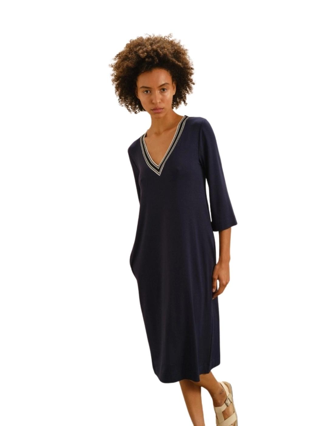 Guitare Vestido Midi manga 3/4 Azul marino