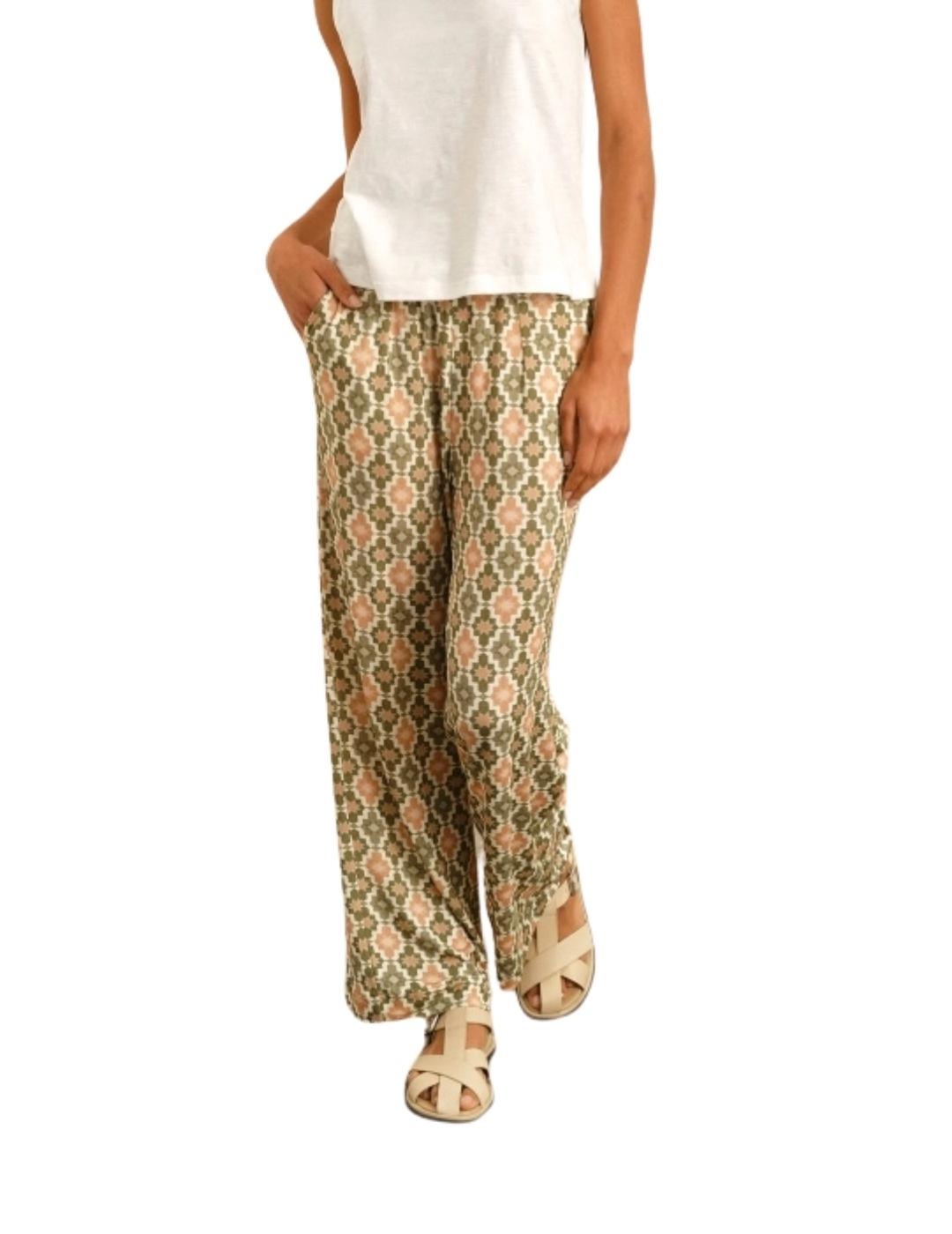 Guitare Pantalón recto estampado verde-camel