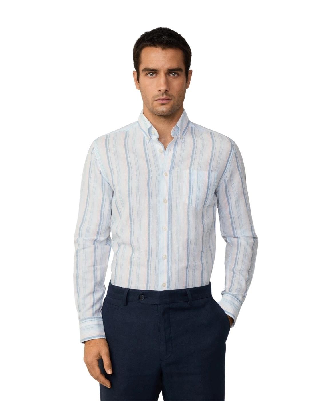 Hackett Camisa de rayas Azul cielo