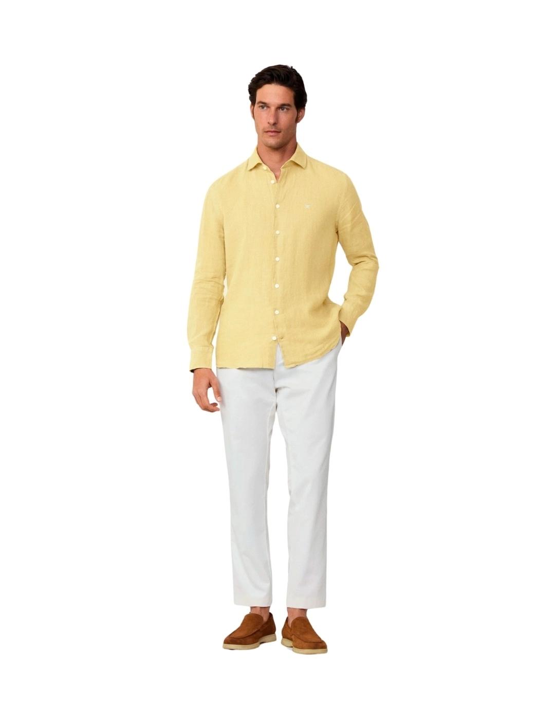Hackett Camisa de lino Amarillo pastel