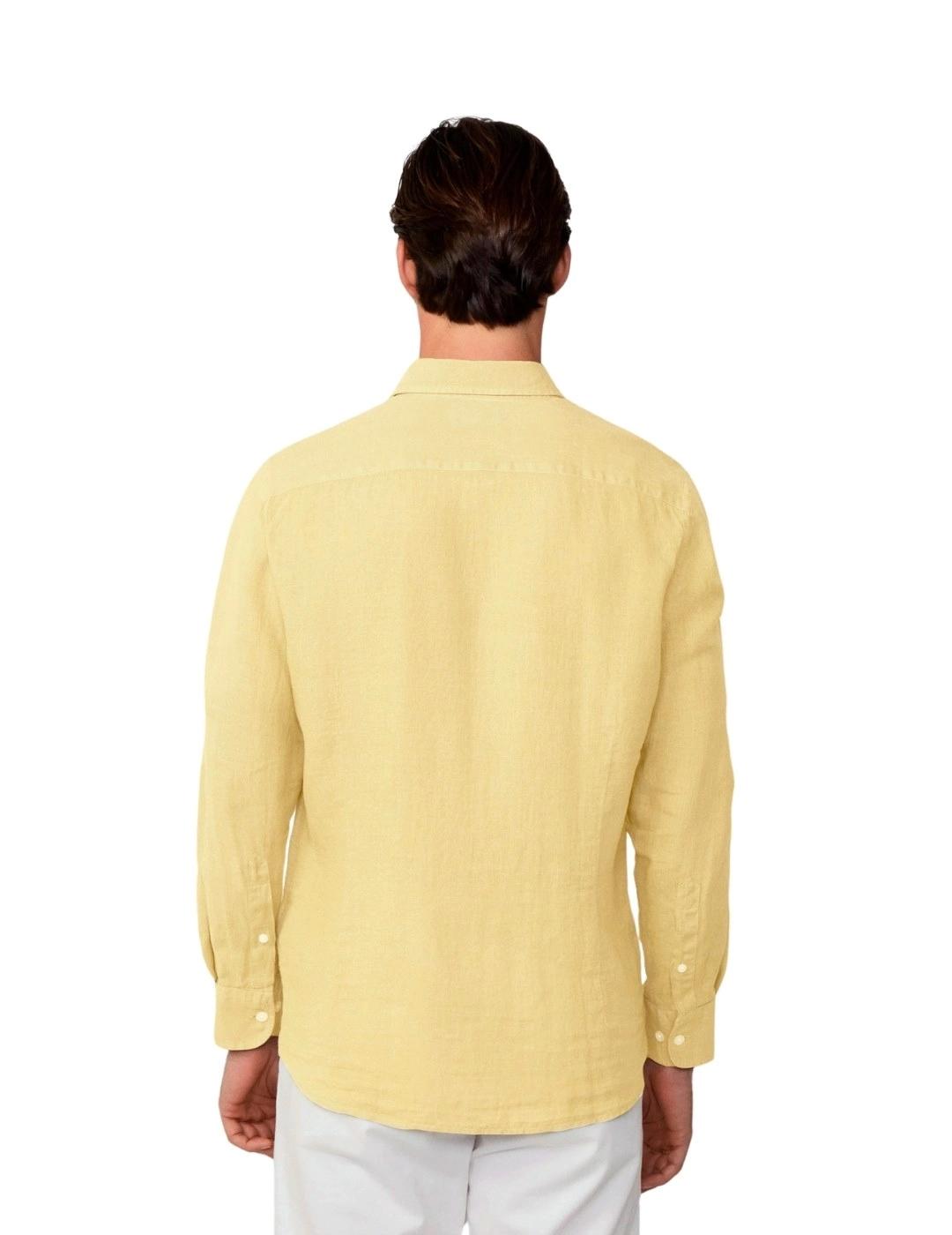 Hackett Camisa de lino Amarillo pastel