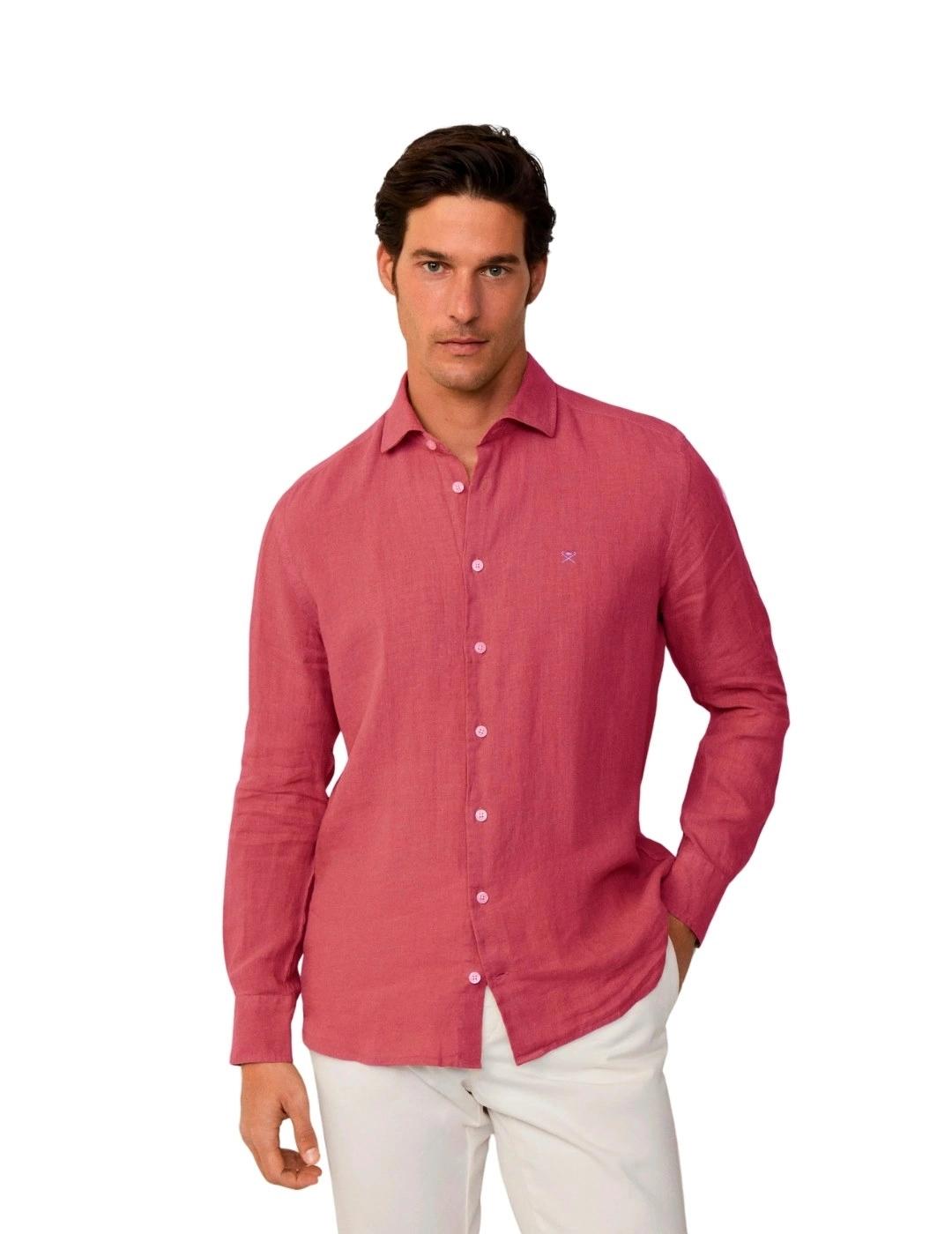 Hackett Camisa de lino Rosa oscuro