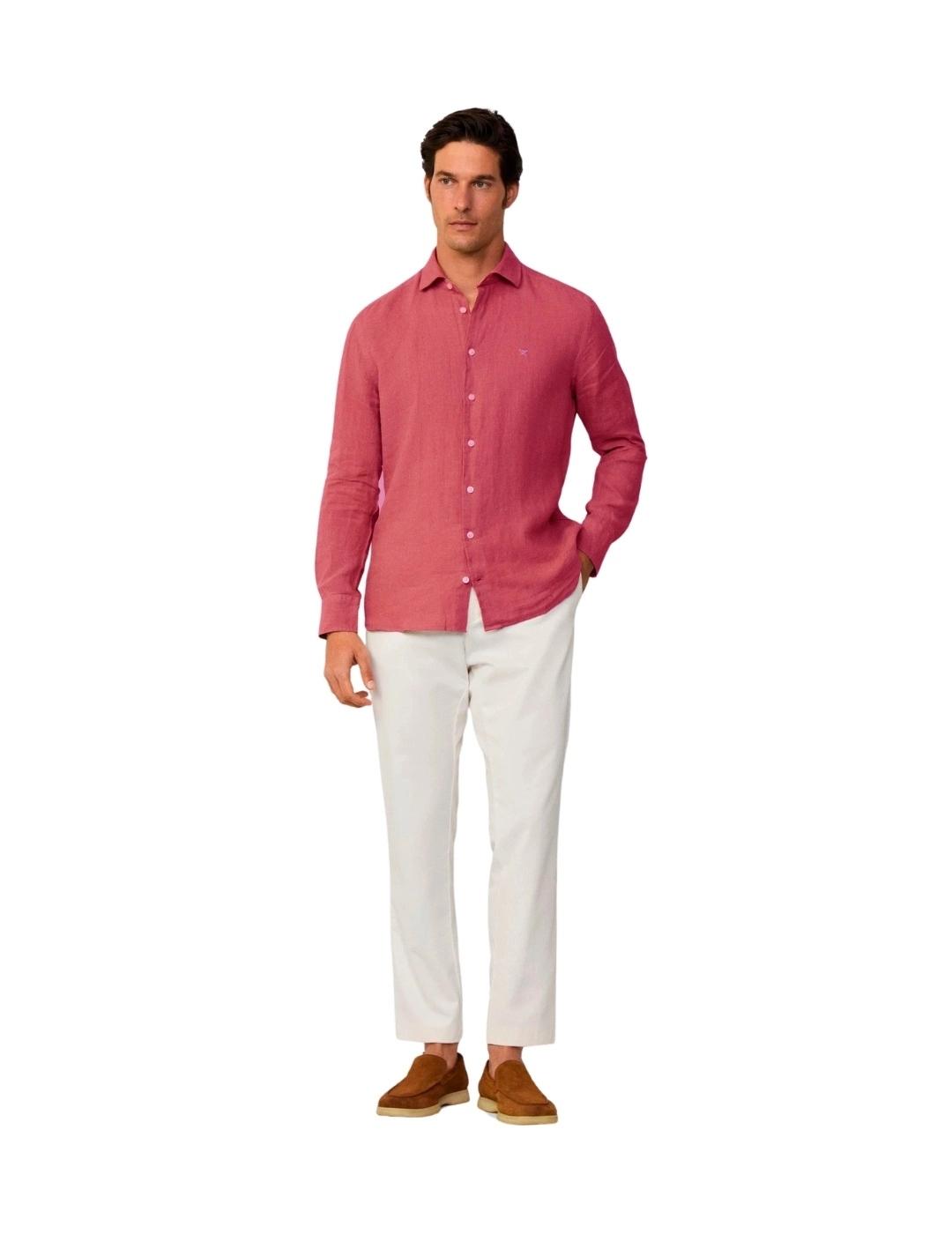 Hackett Camisa de lino Rosa oscuro