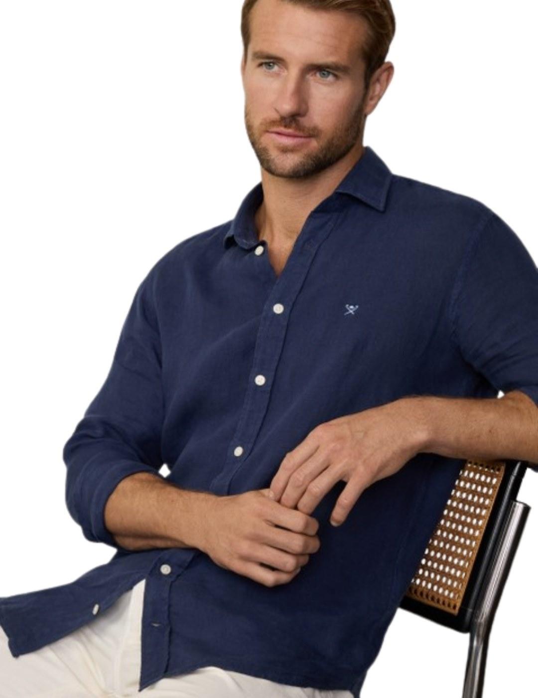 Hackett Camisa de lino Azul tinta