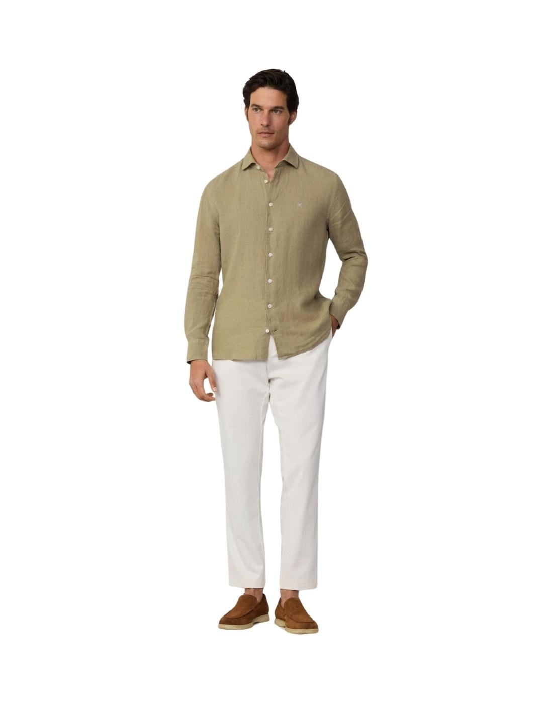 Hackett Camisa de lino Verde caqui