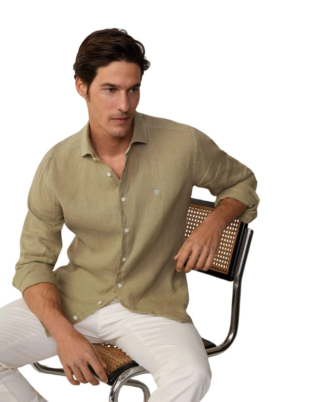 Hackett Camisa de lino Verde caqui