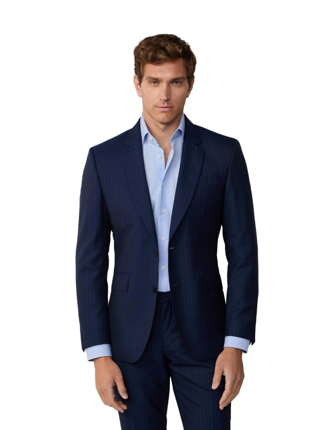 Hackett Traje de Lana Raya diplomática Azul marino
