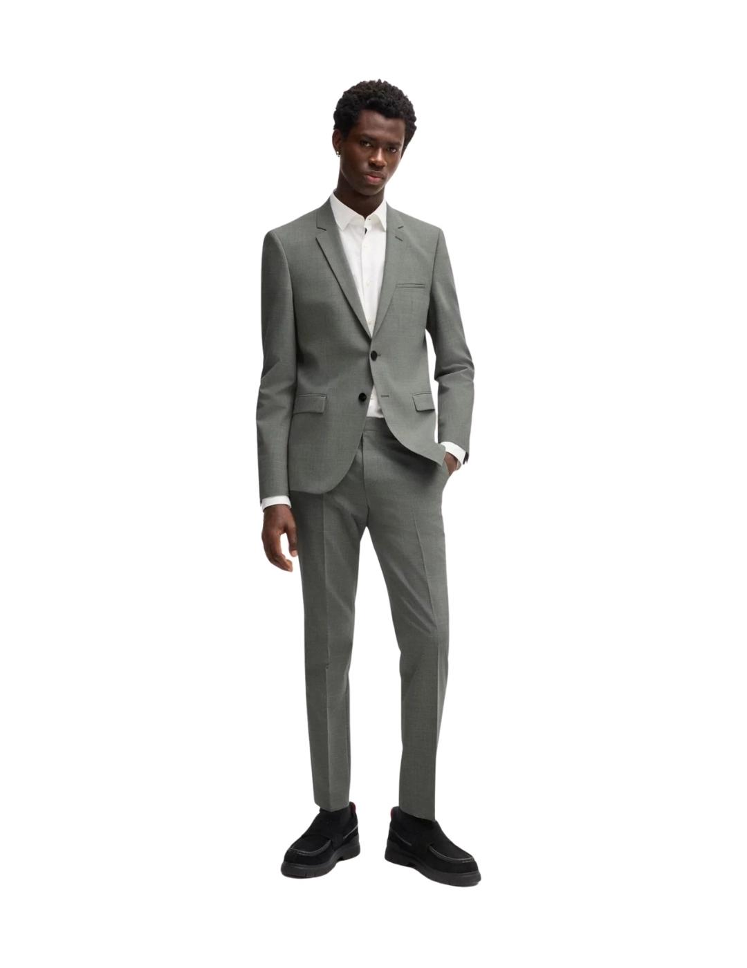 Hugo Boss Traje Extra Slim Fit Lana Jaspeada Verde