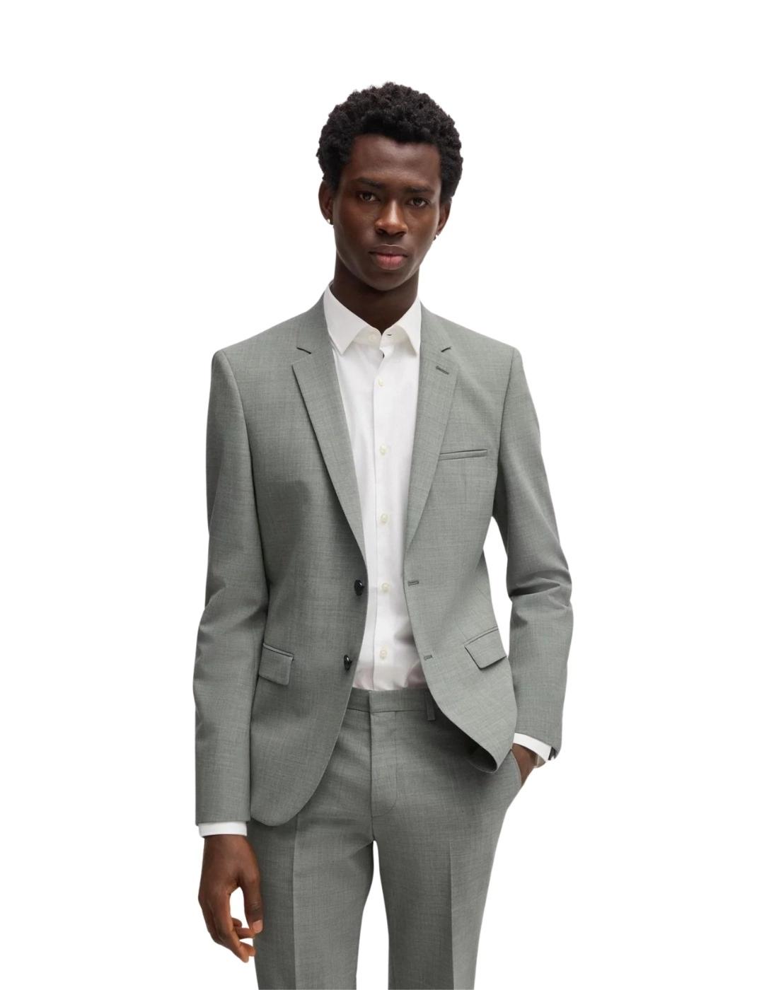 Hugo Boss Traje Extra Slim Fit Lana Jaspeada Verde