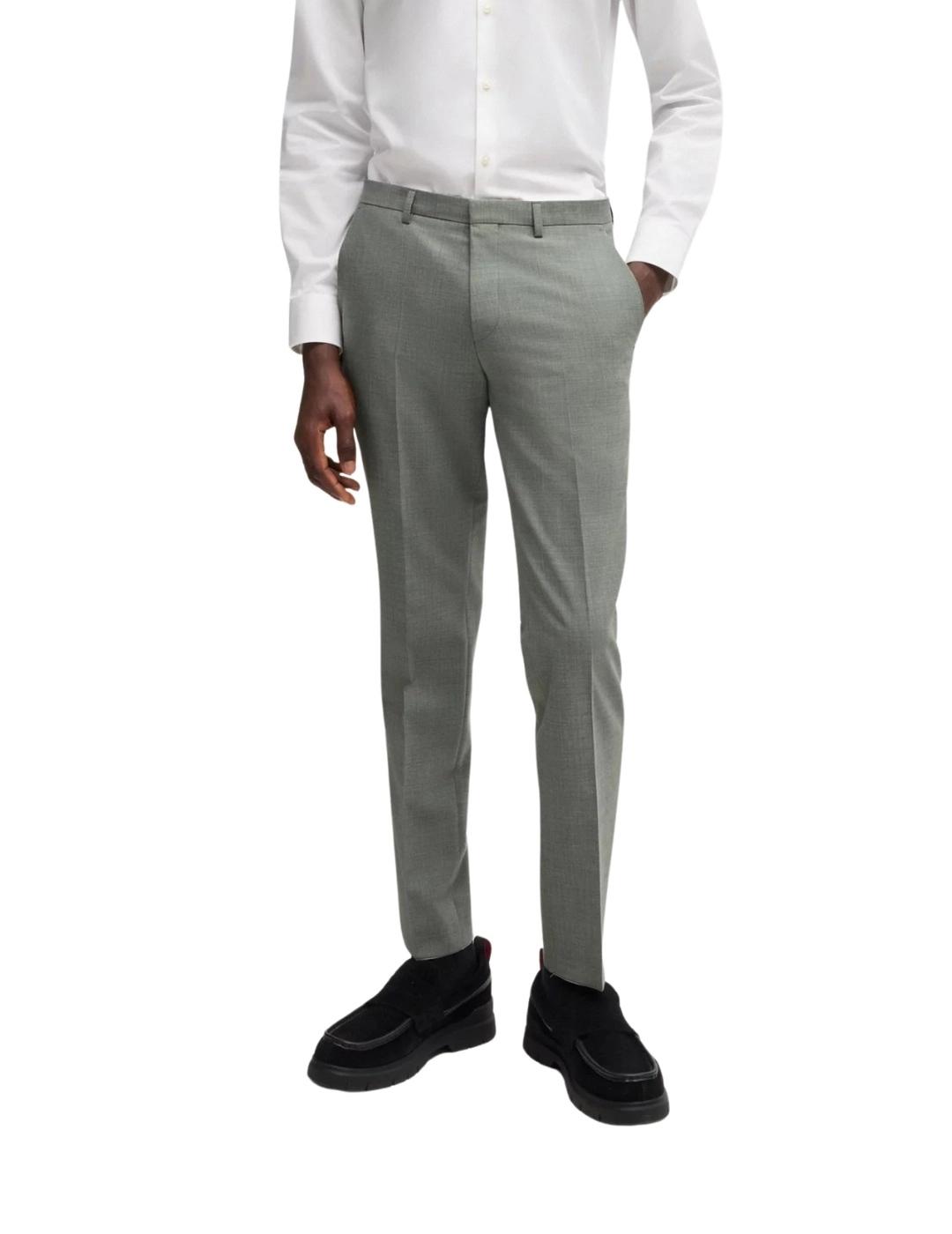 Hugo Boss Traje Extra Slim Fit Lana Jaspeada Verde