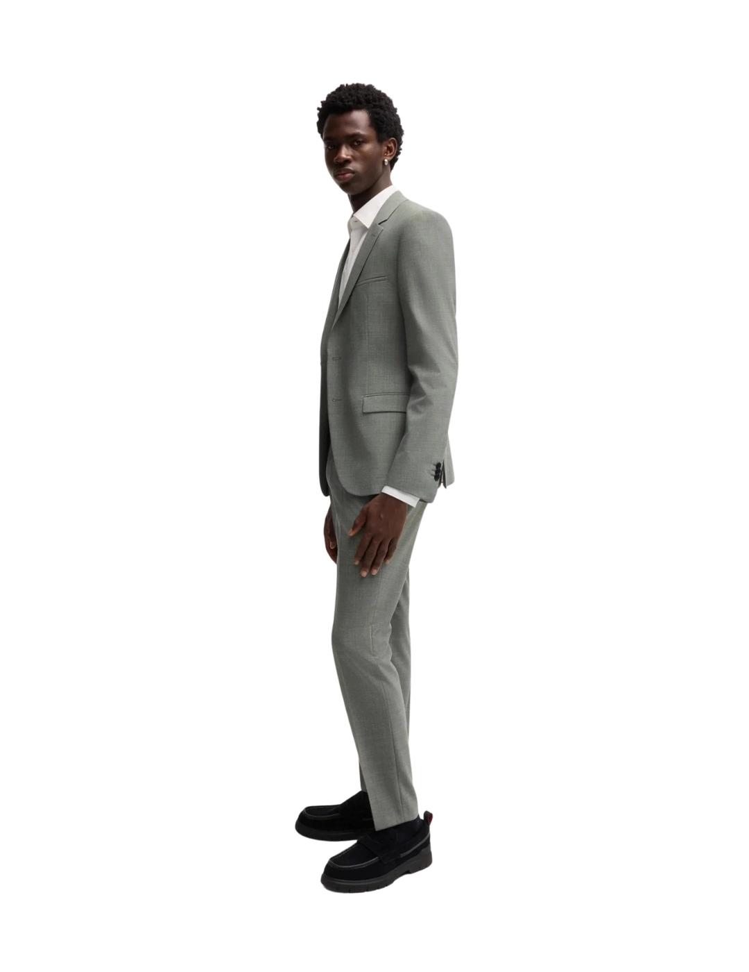 Hugo Boss Traje Extra Slim Fit Lana Jaspeada Verde