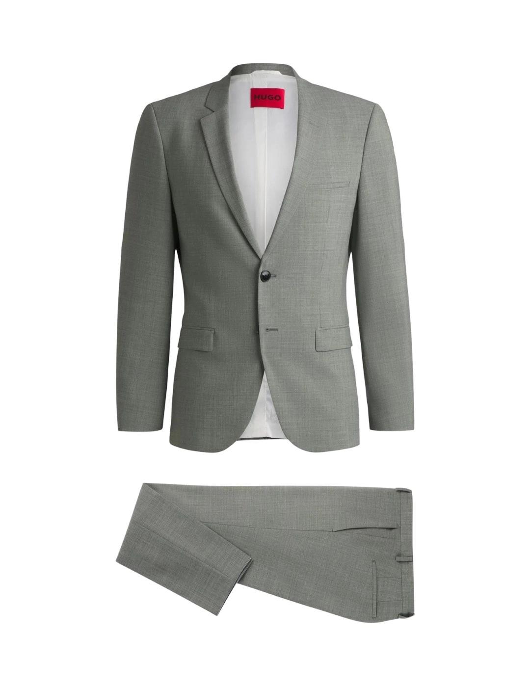 Hugo Boss Traje Extra Slim Fit Lana Jaspeada Verde