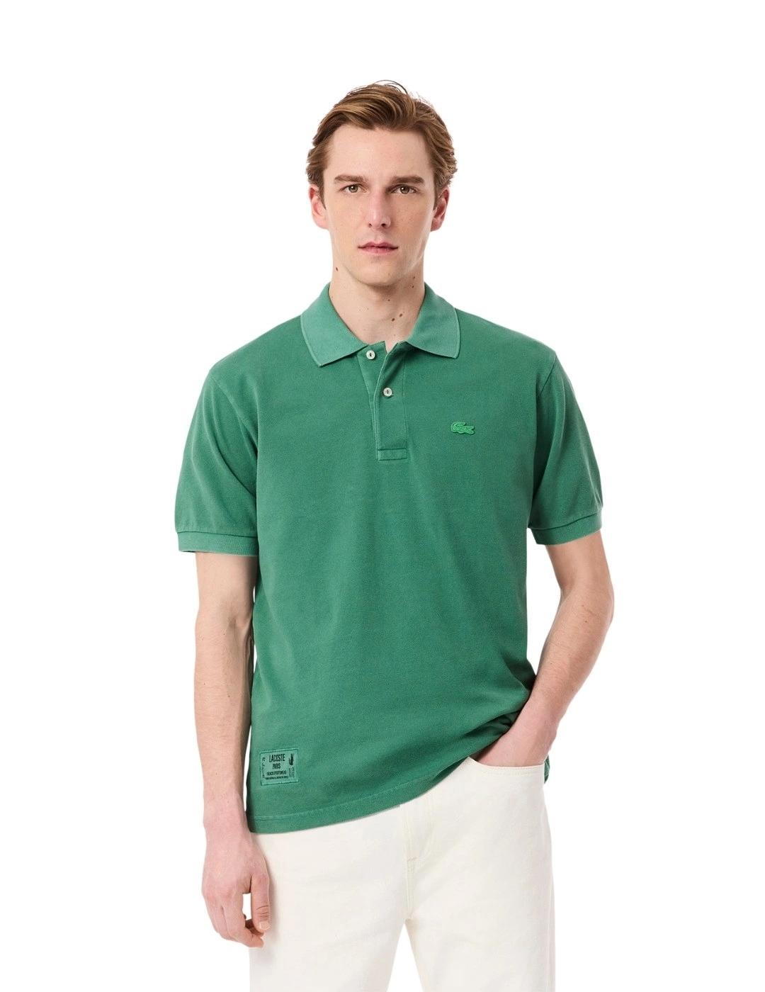 Lacoste Polo Verde de corte clásico efecto lavado