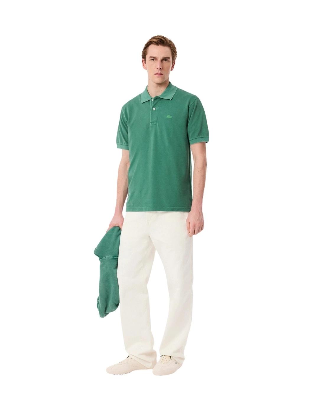 Lacoste Polo Verde de corte clásico efecto lavado