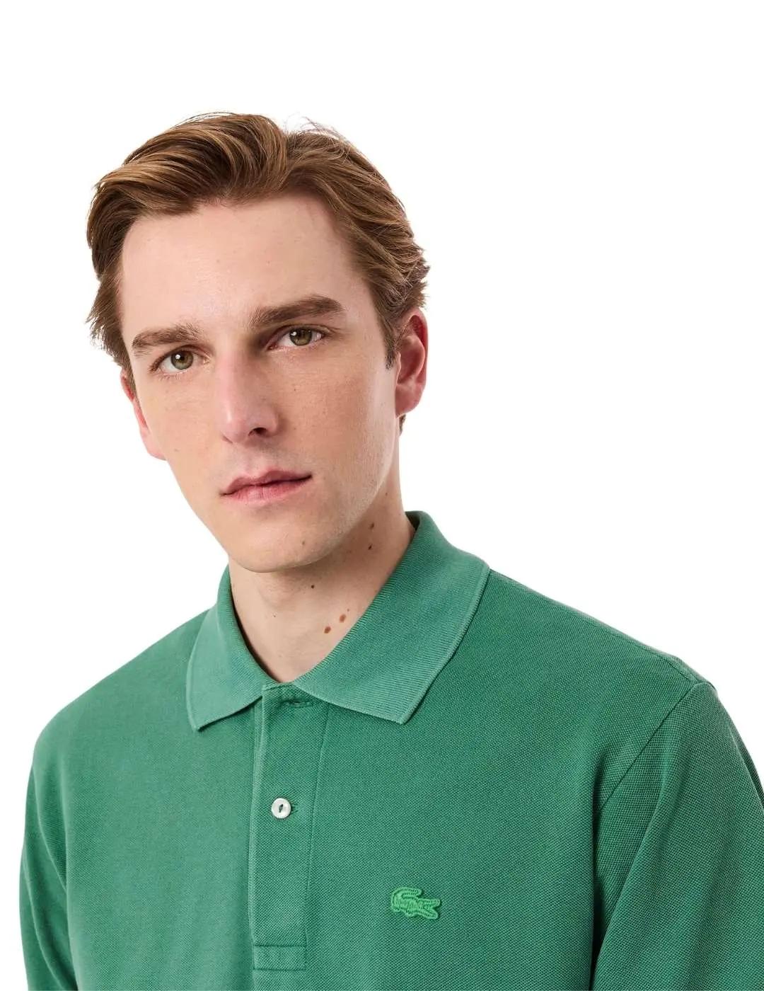 Lacoste Polo Verde de corte clásico efecto lavado