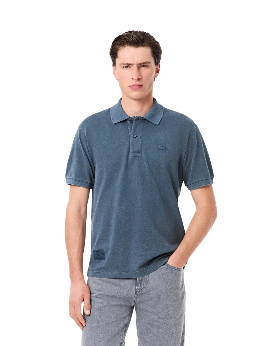 Lacoste Polo Azul de corte clásico efecto lavado