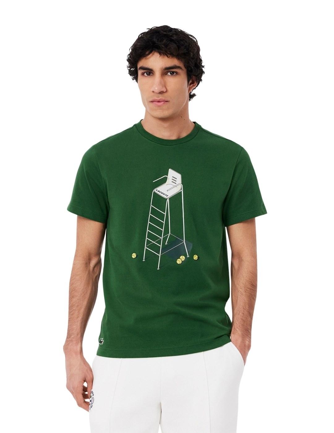 Lacoste Camiseta Verde de tenis estampado clásico