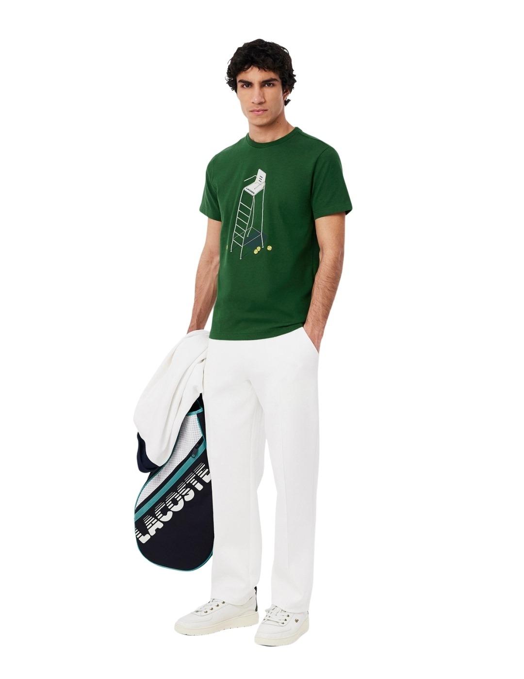Lacoste Camiseta Verde de tenis estampado clásico