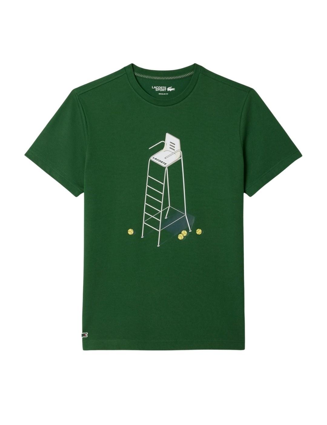 Lacoste Camiseta Verde de tenis estampado clásico