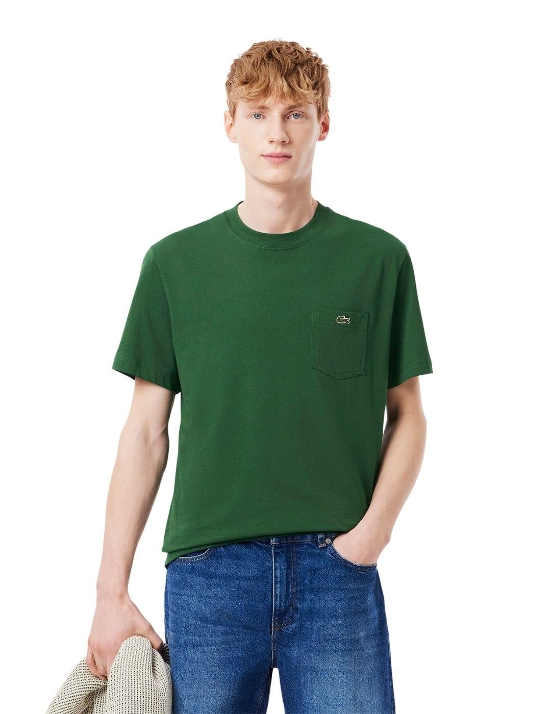 Lacoste Camiseta Verde con bolsillo en el pecho