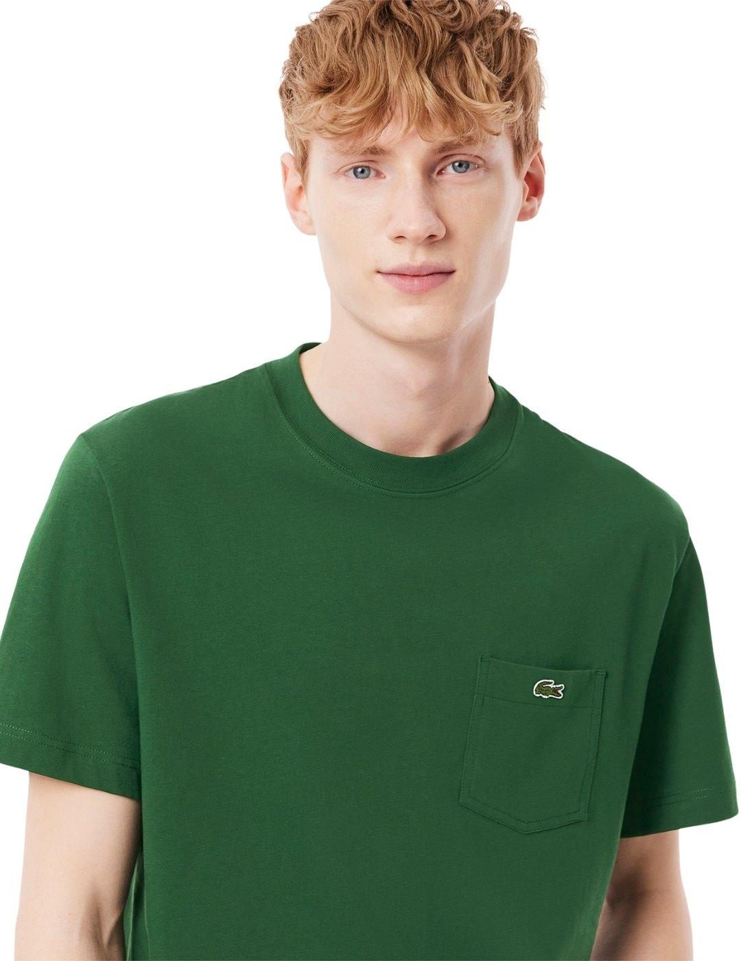Lacoste Camiseta Verde con bolsillo en el pecho