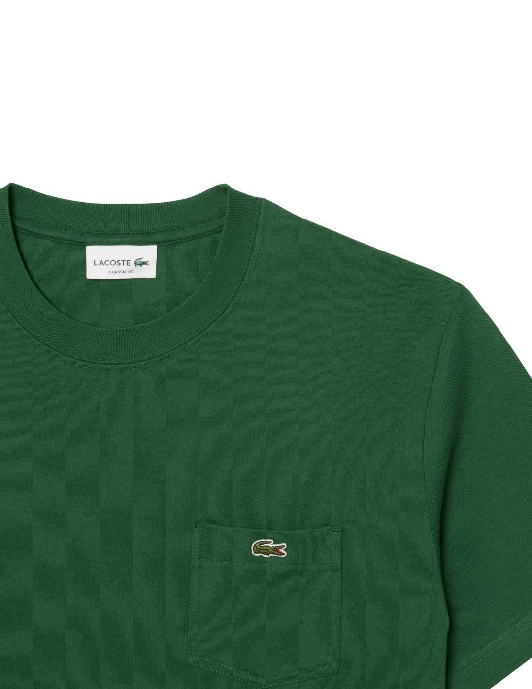 Lacoste Camiseta Verde con bolsillo en el pecho
