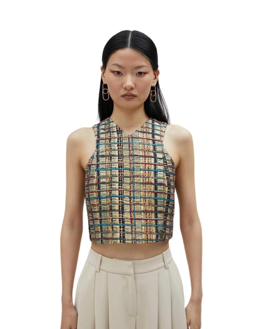 Lola Casademunt Top Pedrería Tweed Halter Verde