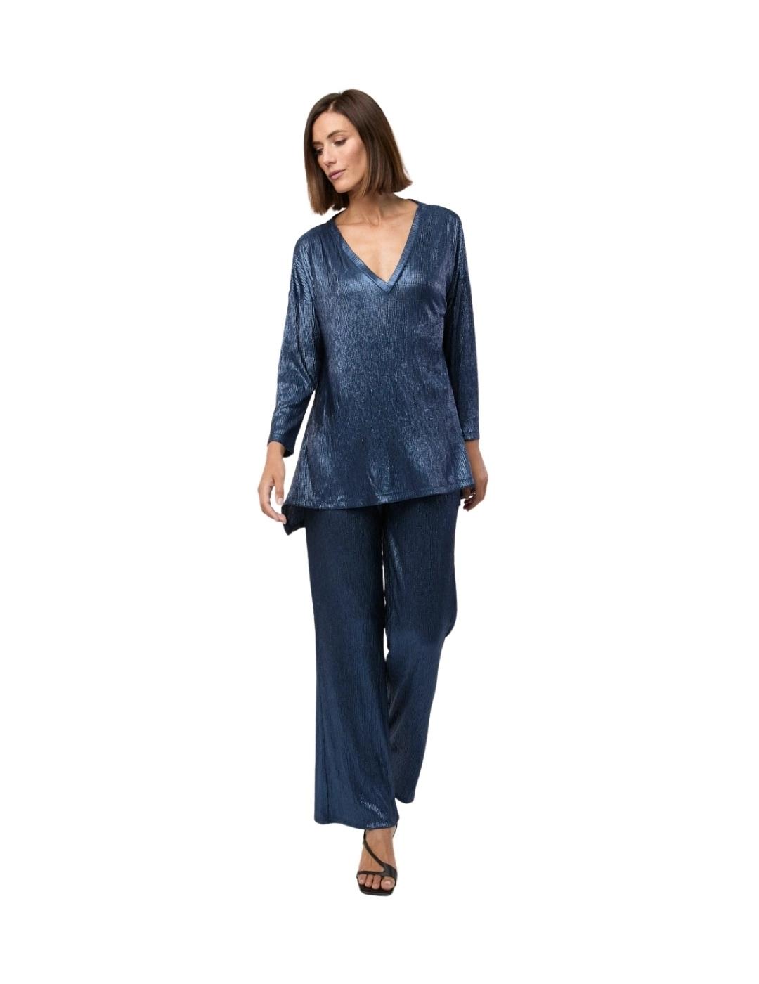 Mercedes De Miguel Pantalon Lurex Marino