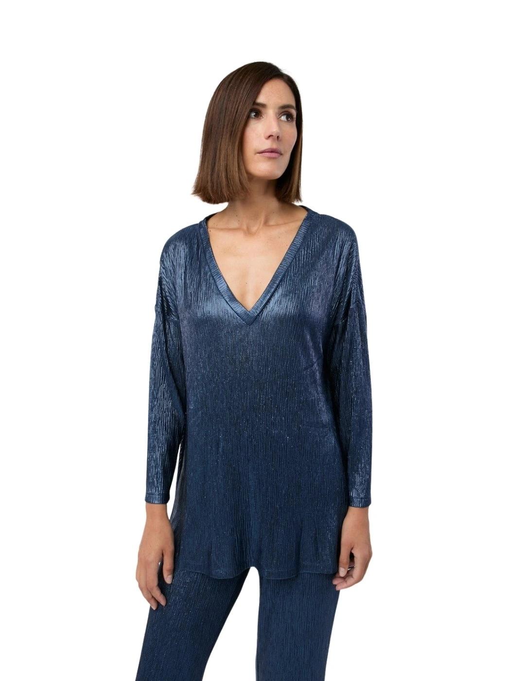 Mercedes De Miguel Casaca Lurex Marino